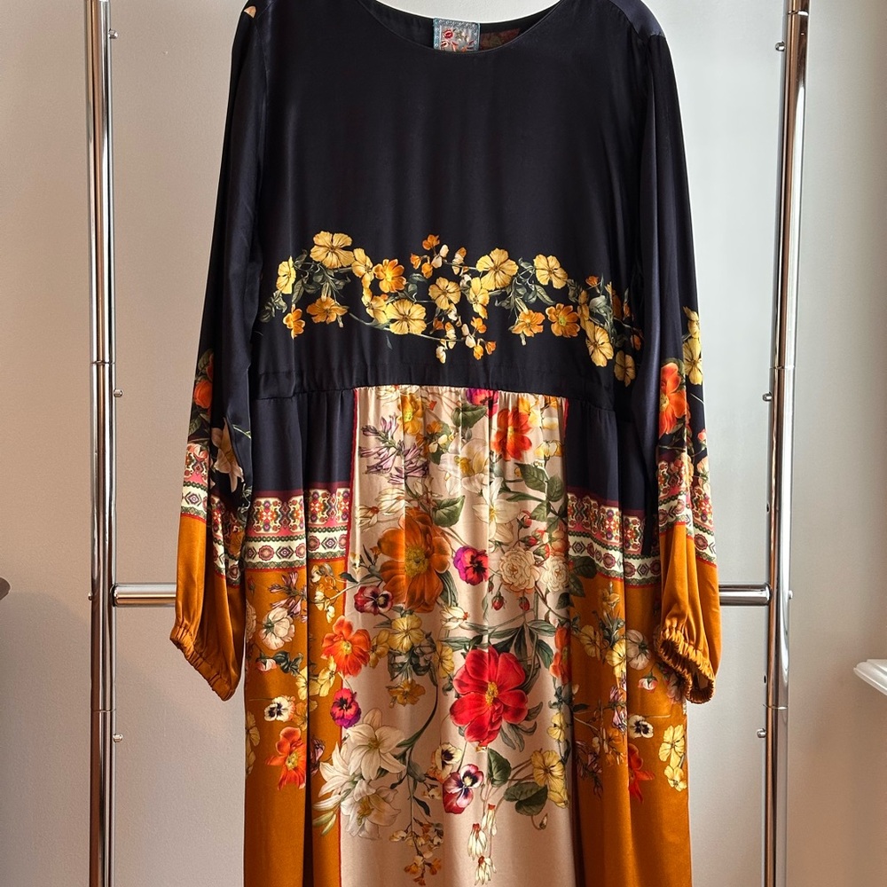 Johnny Was Black and Copper Silk Dress